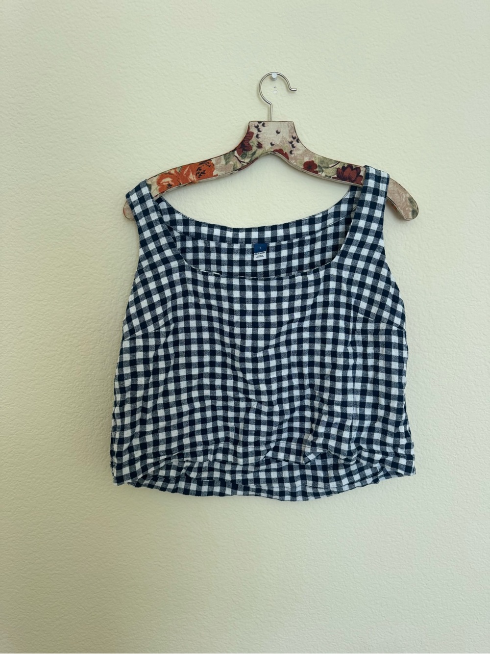 Old Navy Navy & White Gingham Square Neck Crop Tank